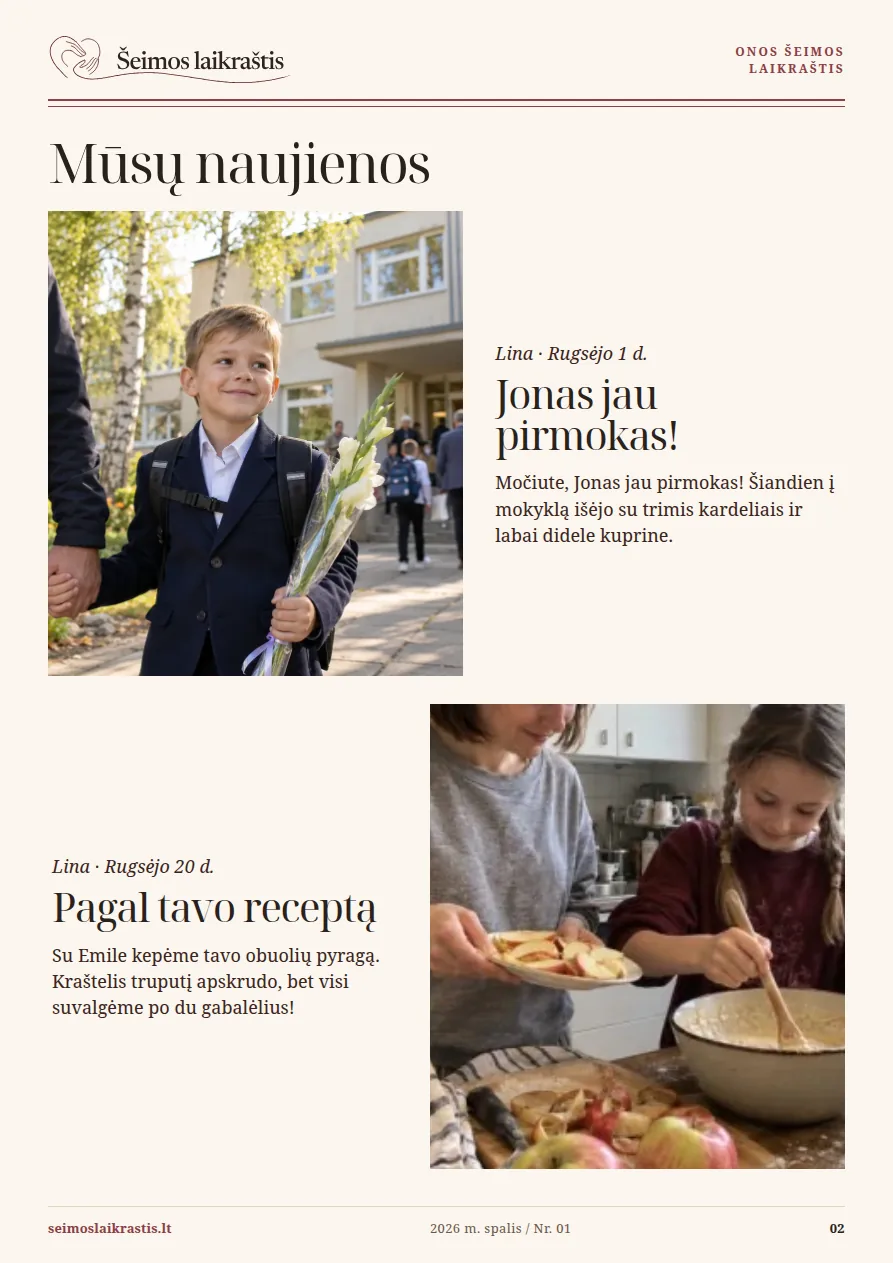 Laikraščio puslapis su šeimos naujienomis