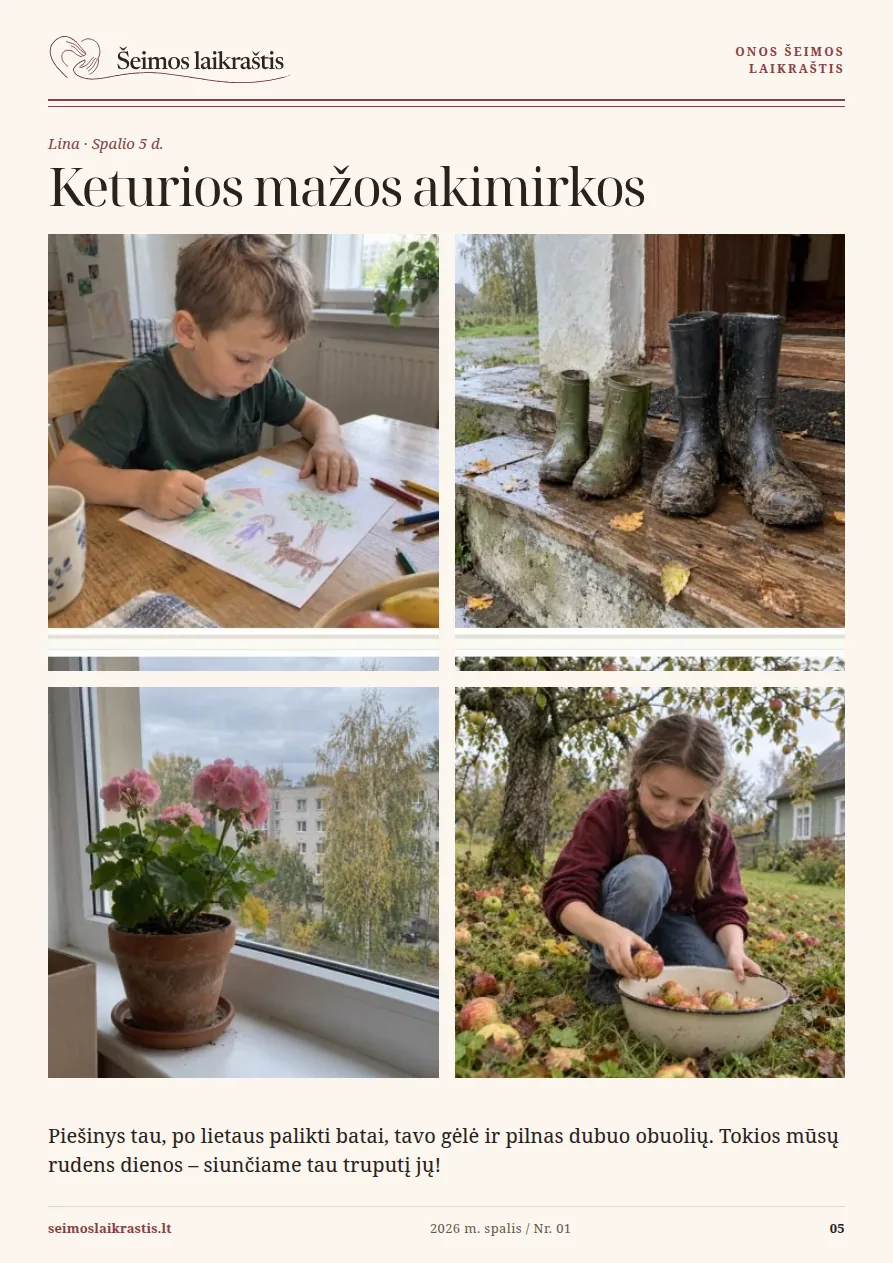 Keturių nuotraukų puslapis: mažos kasdienybės akimirkos