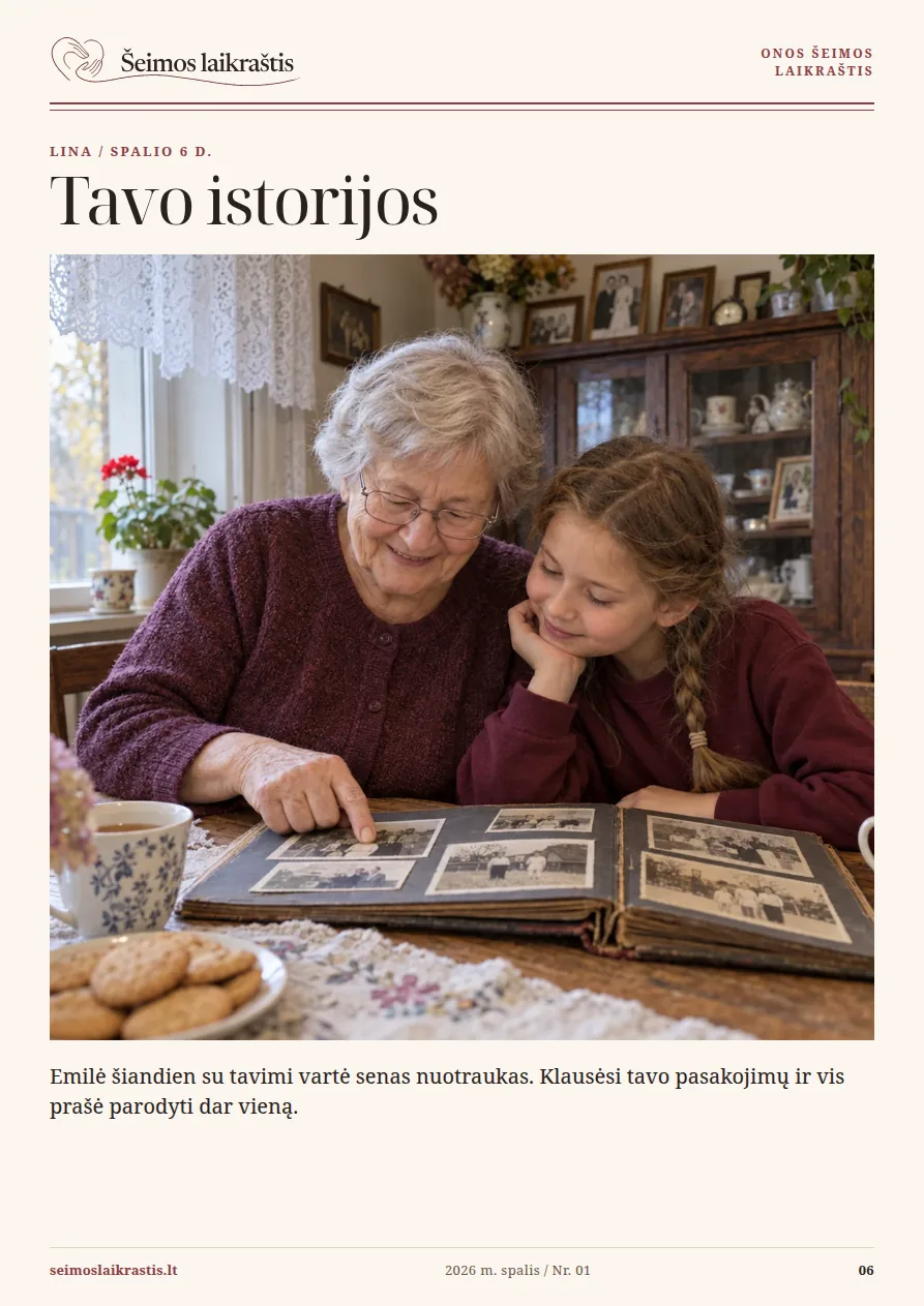 Pusė lapo nuotraukai: močiutė su anūke ir tekstas