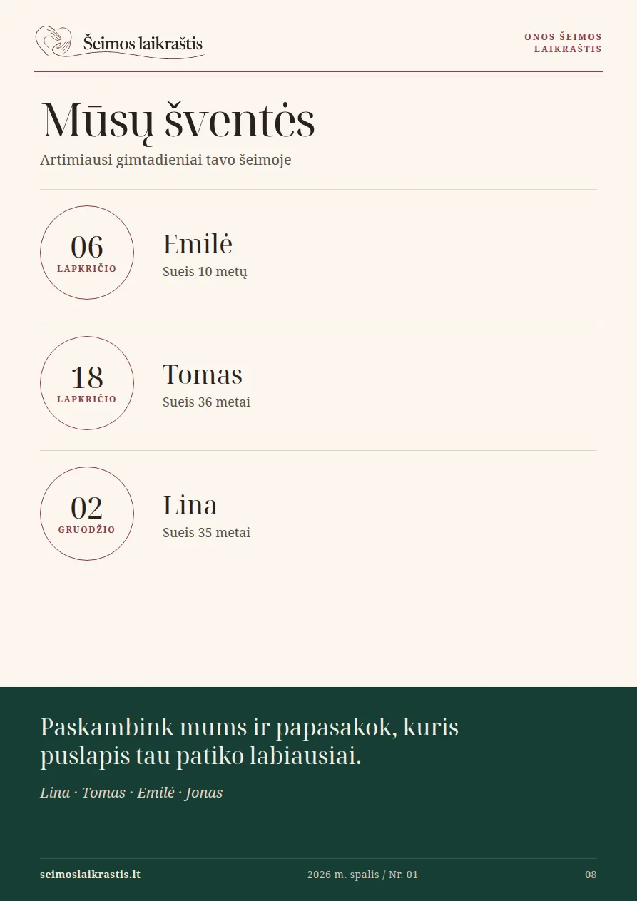 Artėjančios šeimos šventės